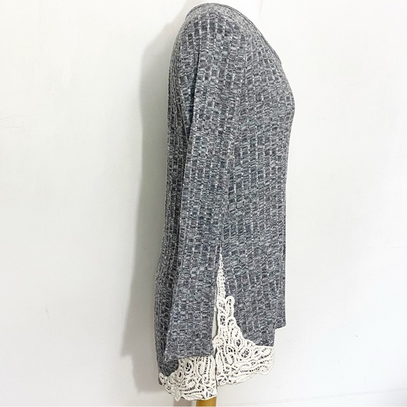 MAURICES textured knit scoop neck long sleeve crochet trim pullover sweater M - Picture 4 of 9